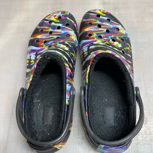 Rainbow fur lined crocs size 12